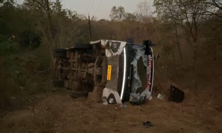 धामणंद मार्गावर ऐनवरे येथे खाजगी आराम बस पलटली; २५ प्रवासी जखमी
