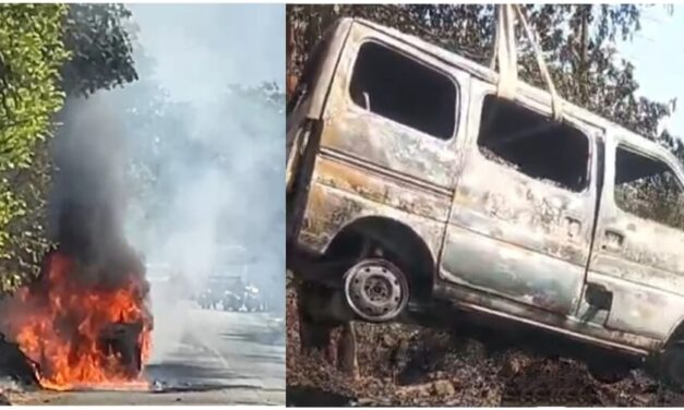 नागोठण्याजवळील रस्त्यावर बर्निंग कारचा थरार : चालक थोडक्यात बचावला