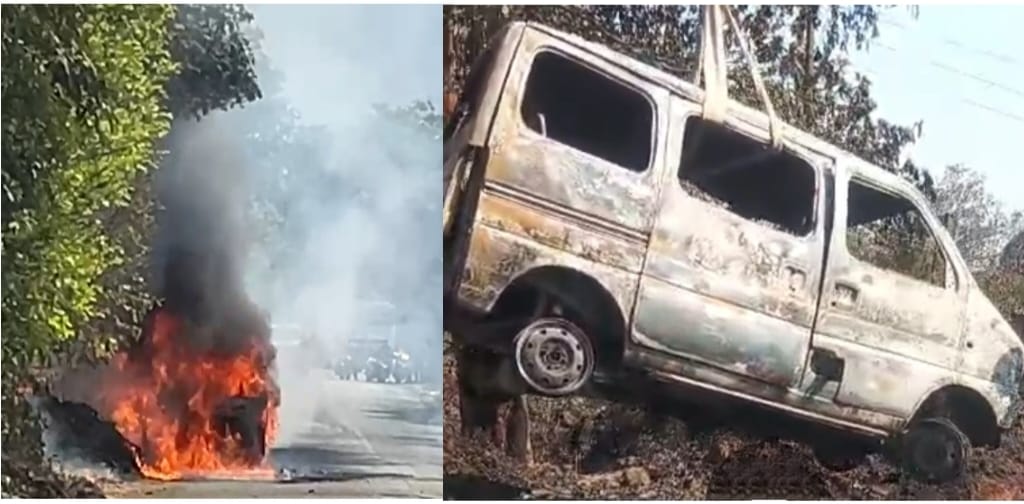 नागोठण्याजवळील रस्त्यावर बर्निंग कारचा थरार : चालक थोडक्यात बचावला