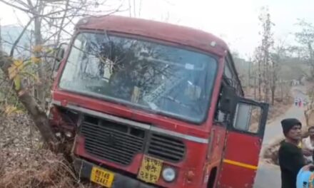 ब्रेक निकामी ., चालकाच्या प्रसंगावधानाने भीषण अपघात टळला ., ३० प्रवासी बचावले !