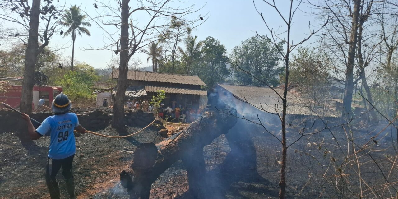 चाकाळे बौद्धवाडीत भीषण वणवा; अग्निशामक दलाच्या तत्परतेने चार घरे वाचली