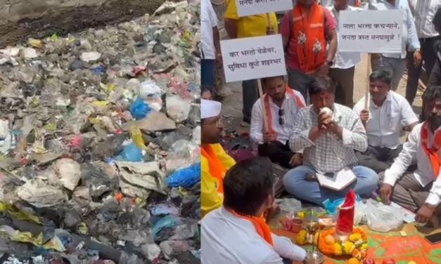 दिव्यात शिवसेना (उद्धव बाळासाहेब ठाकरे) पक्षाचे अनोखे ‘गटर पूजन’ आंदोलन
