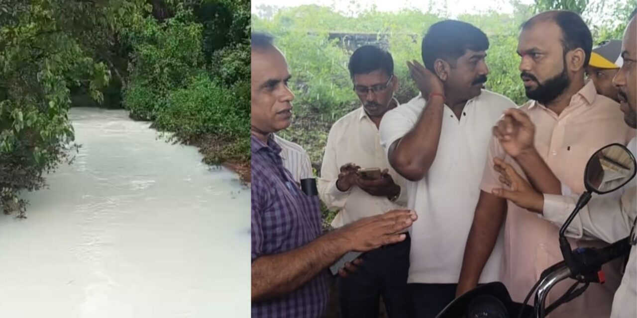 खेडच्या सोनगाव मध्ये अवतरली दूधगंगा, ओढ्यातील पांढऱ्या पाण्याने उघड केले एमआयडीसीचे काळे वास्तव.