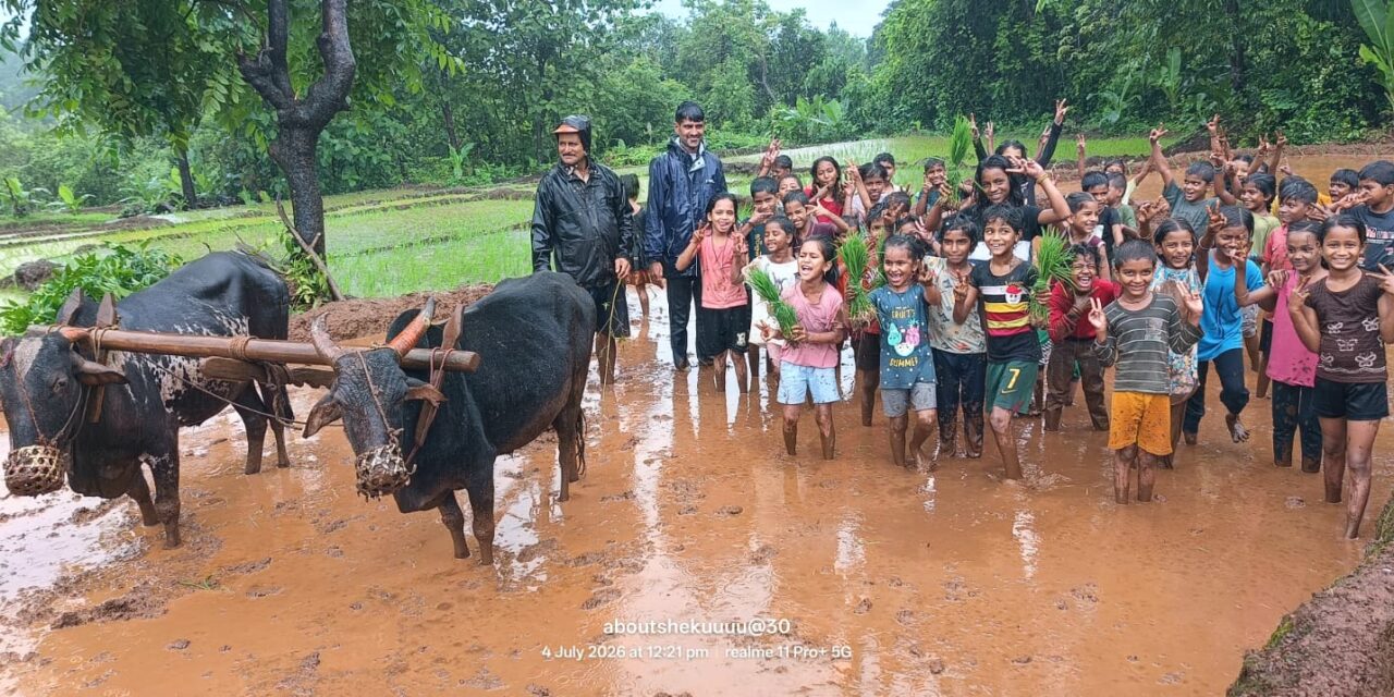 हेरीटेजच्या प्राथमिक आश्रमशाळेच्या विद्यार्थ्यांनी घेतला भात लावणी अनुभव…