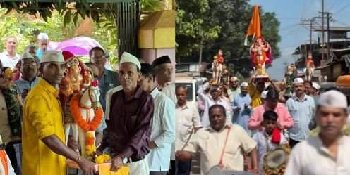 देवरुख वरची आळी येथील जोशी चौसोपी वाड्यातील सिद्धिविनायक मंदिररात गणेशमूर्तीचे भक्तिमय वातावरणात आगमन..