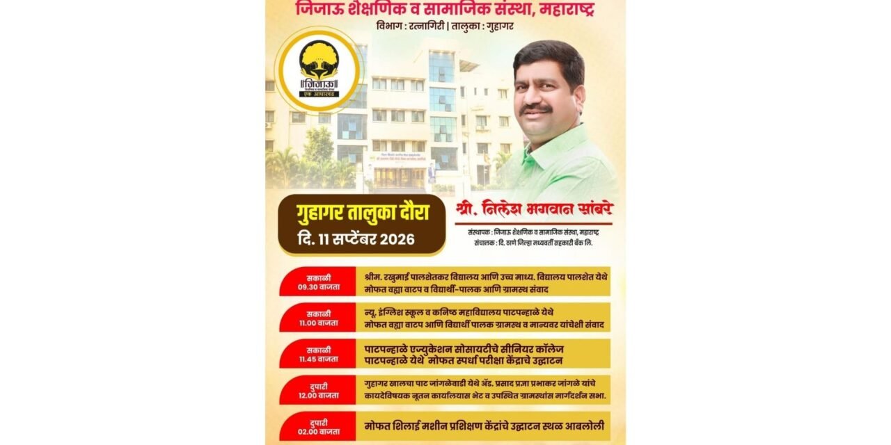 जिजाऊ संस्थेचे संस्थापक निलेश भगतवान सांबरे यांचा ११ सप्टेंबरला गुहागर तालुका दौरा…
