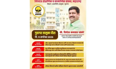जिजाऊ संस्थेचे संस्थापक निलेश भगतवान सांबरे यांचा ११ सप्टेंबरला गुहागर तालुका दौरा…