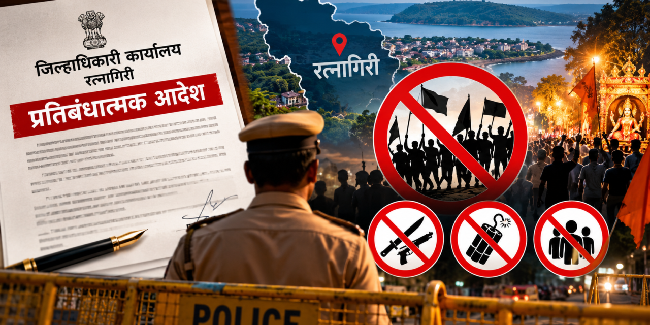 रत्नागिरी जिल्ह्यात २६ ऑक्टोबरपर्यंत प्रतिबंधात्मक आदेश लागू! मोर्चे, मिरवणुका आणि पाच किंवा अधिक व्यक्तींच्या जमावावर निर्बंध…