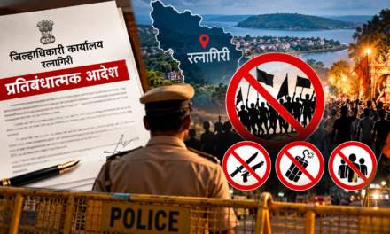 रत्नागिरी जिल्ह्यात २६ ऑक्टोबरपर्यंत प्रतिबंधात्मक आदेश लागू! मोर्चे, मिरवणुका आणि पाच किंवा अधिक व्यक्तींच्या जमावावर निर्बंध…