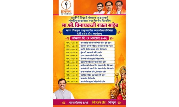 शिवसेना नेते विनायक राऊत यांचा आज चिपळूण तालुक्यात देवी दर्शन दौरा…